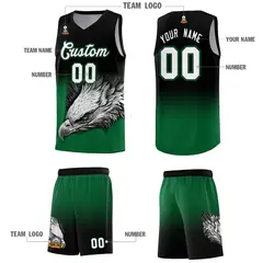 Black Kelly Green Eagle Graffiti Pattern Basketball Jersey 3
