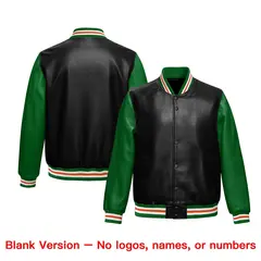 Black Kelly Green Faux Leather Letterman Jacket Raglan Full-Snap 6