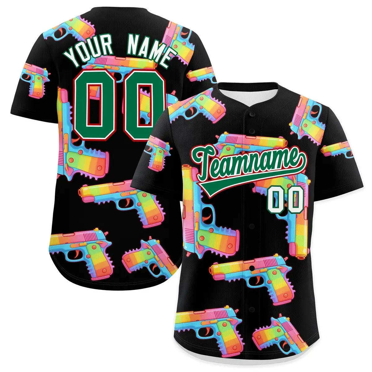 Black Kelly Green Firepower Graffiti Baseball Jersey