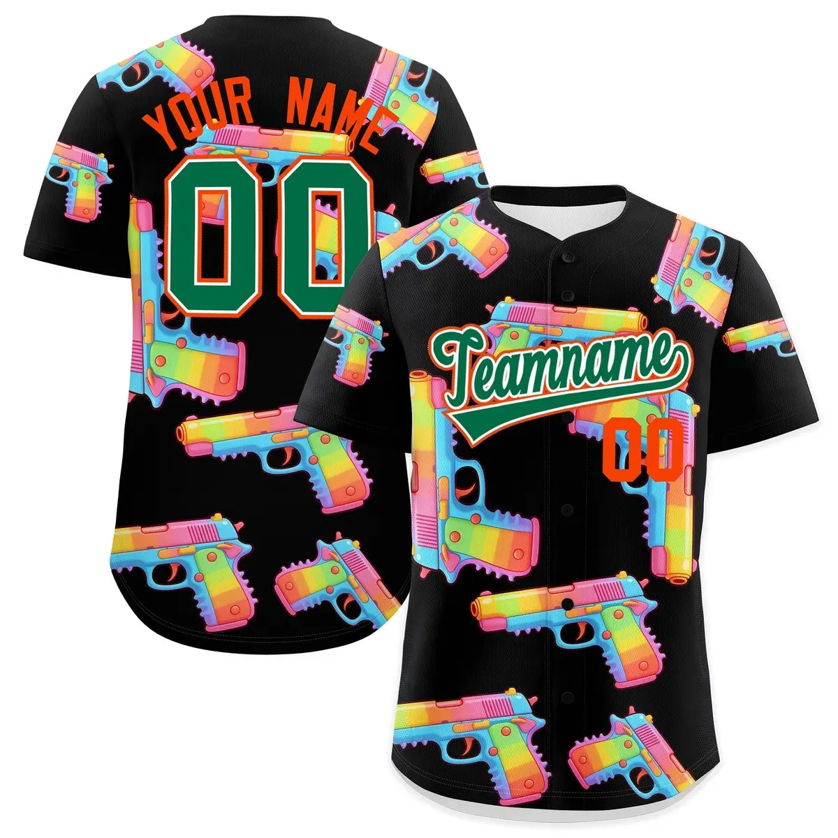 Black Kelly Green Firepower Graffiti Baseball Jersey