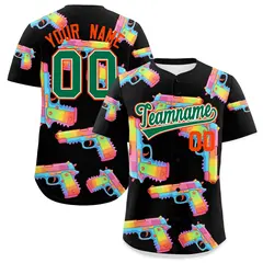 Black Kelly Green Firepower Graffiti Baseball Jersey 1