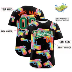 Black Kelly Green Firepower Graffiti Baseball Jersey 2