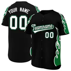 Black Kelly Green Flame Outline Baseball Jersey 1