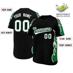 Black Kelly Green Flame Outline Baseball Jersey 2