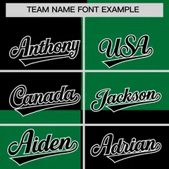 Black Kelly Green Four Squares Color Block Full-Snap Varsity Letterman Jacket Hoodie 5