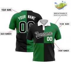 Black Kelly Green Four Squares Performance Polo Shirt 2