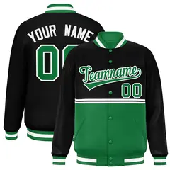 Black Kelly Green Full-Snap Color Block Varsity Letterman Jacket 1