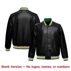 Black Kelly Green Full-Snap Faux Leather Varsity Letterman Jacket 6