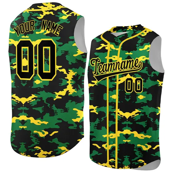 Black Kelly Green Gold Camo Sleeveless Baseball Jersey
