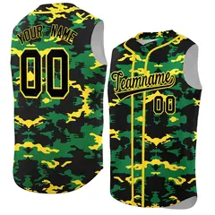 Black Kelly Green Gold Camo Sleeveless Baseball Jersey 1