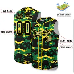 Black Kelly Green Gold Camo Sleeveless Baseball Jersey 2
