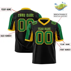 Black Kelly Green-Gold Color Block Raglan Sleeves Football Jersey 2
