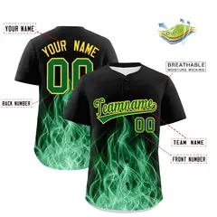 Black Kelly Green Gold Flame Graffiti Baseball Jersey 2