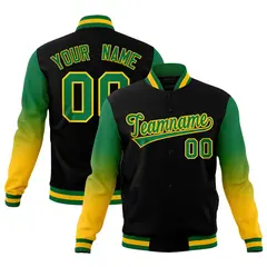 Black Kelly Green Gold Gradient Varsity Raglan Letterman Jacket 1