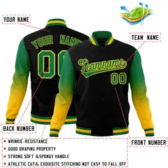 Black Kelly Green Gold Gradient Varsity Raglan Letterman Jacket 2