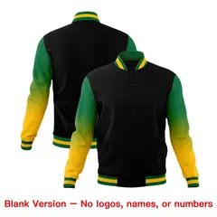 Black Kelly Green Gold Gradient Varsity Raglan Letterman Jacket 7