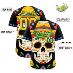 Black Kelly Green Gold Graffiti Mexican Style Baseball Jersey 3