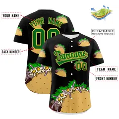 Black Kelly Green Gold Graffiti Mexican Style Baseball Jersey 3