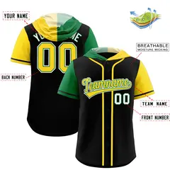 Black Kelly Green Gold Split Raglan Baseball Hoodie Jersey 2