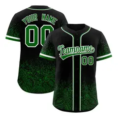 Black Kelly Green Gradient Floral Print Full Button Baseball Jersey