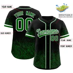 Black Kelly Green Gradient Floral Print Full Button Baseball Jersey 2