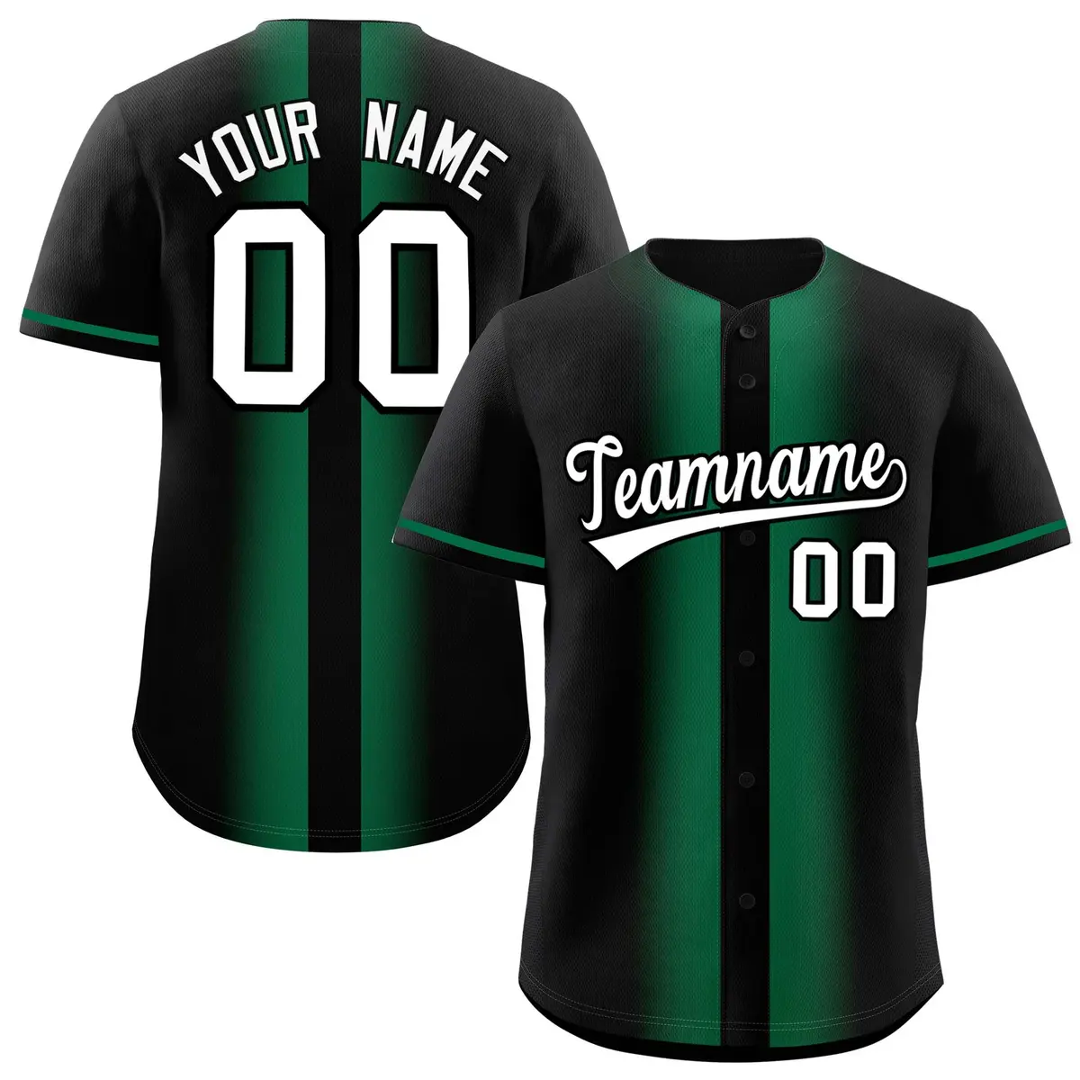 Black Kelly Green Gradient Lapel Fashion Baseball Jersey