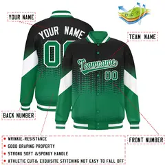 Black Kelly Green Gradient Polka Dot Full-Snap Letterman Baseball Jacket 2