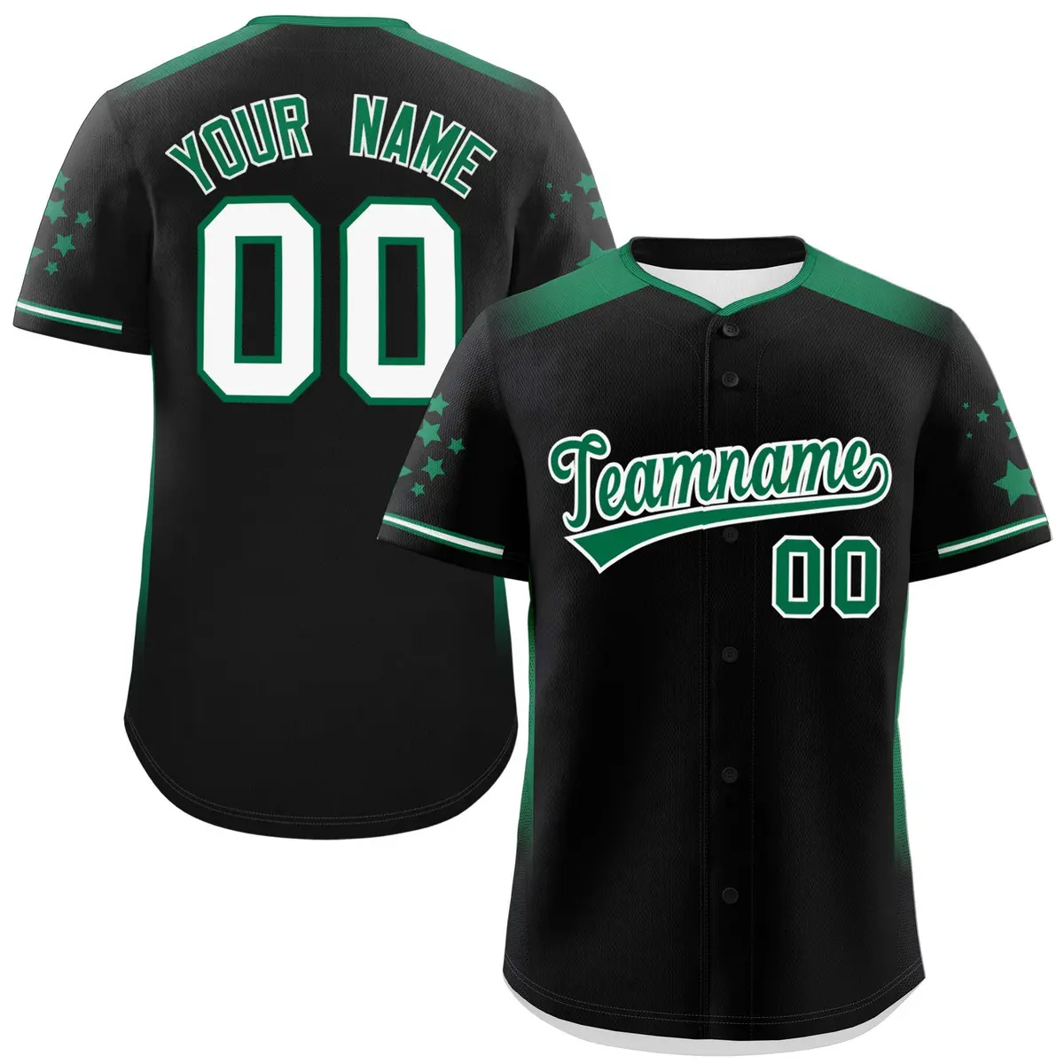 Black Kelly Green Gradient Side Star Pattern Baseball Jersey