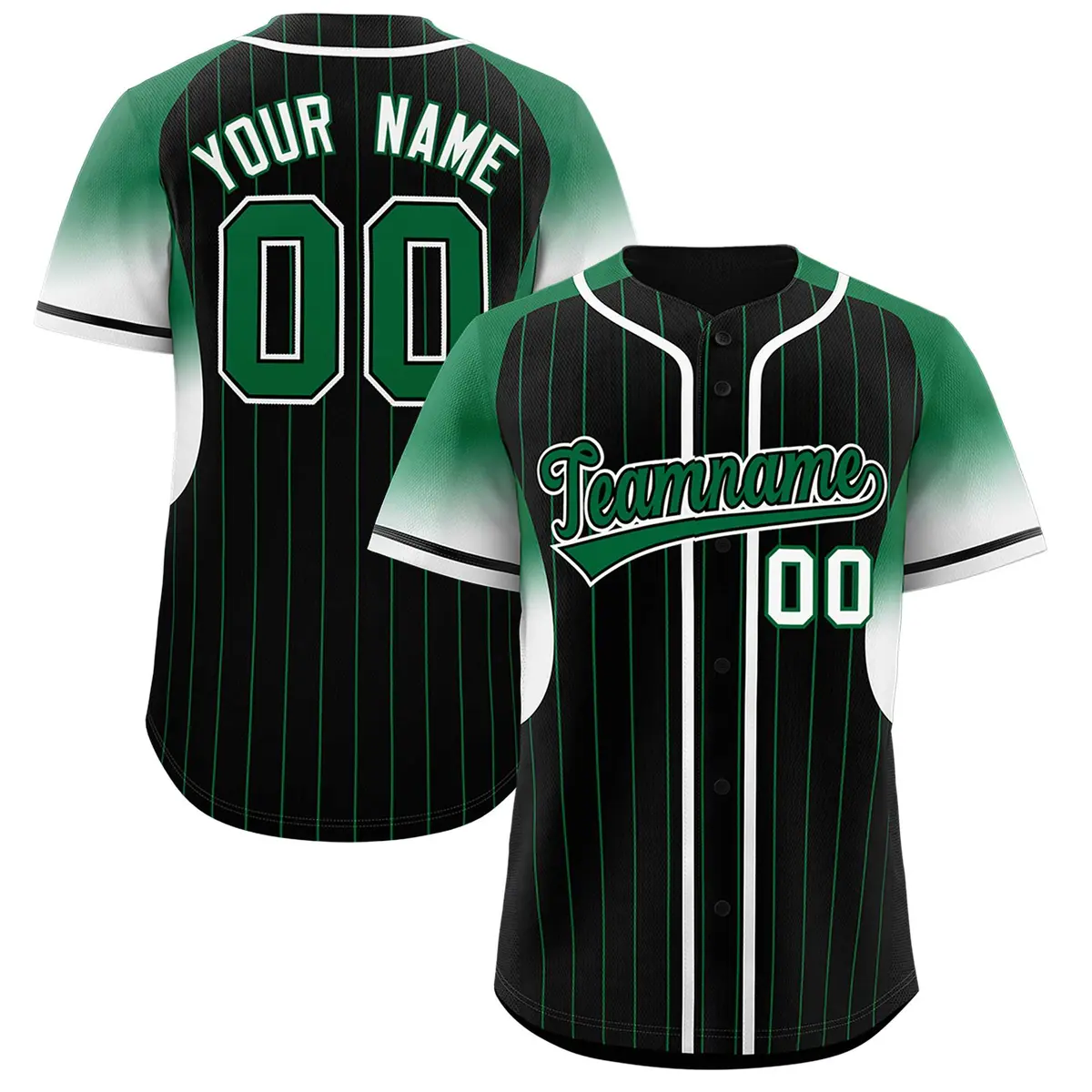 Black Kelly Green Gradient Stripe Sleeves Baseball Jersey
