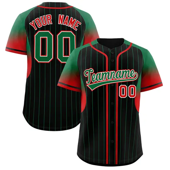 Black Kelly Green Gradient Stripe Sleeves Baseball Jersey