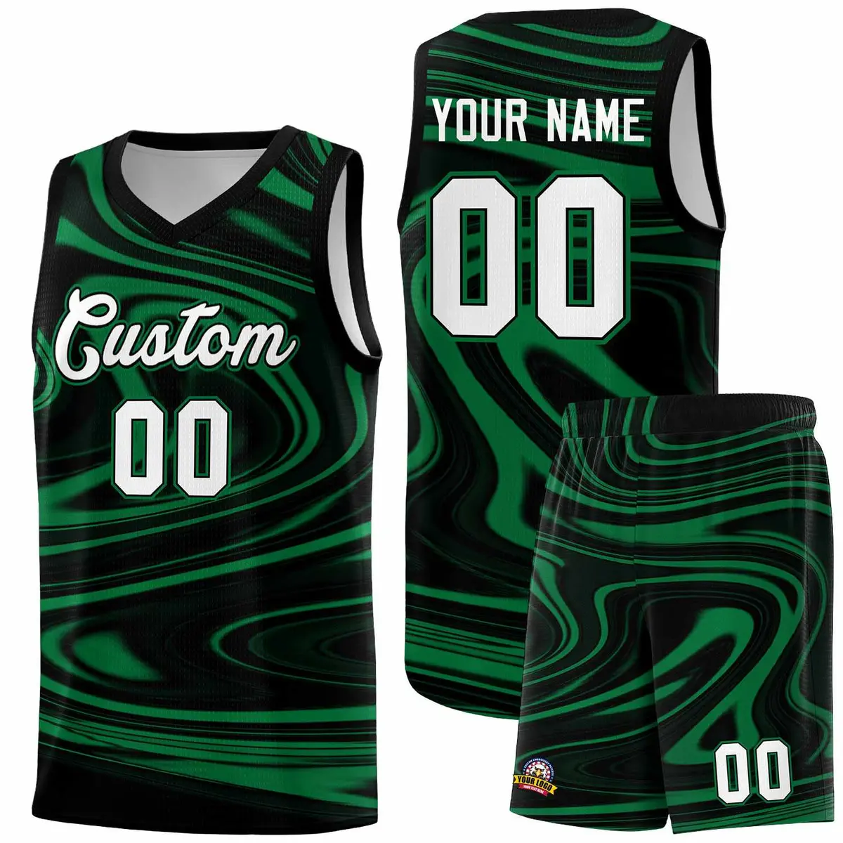 Black Kelly Green Graffiti Fluids Basketball Jersey Sets