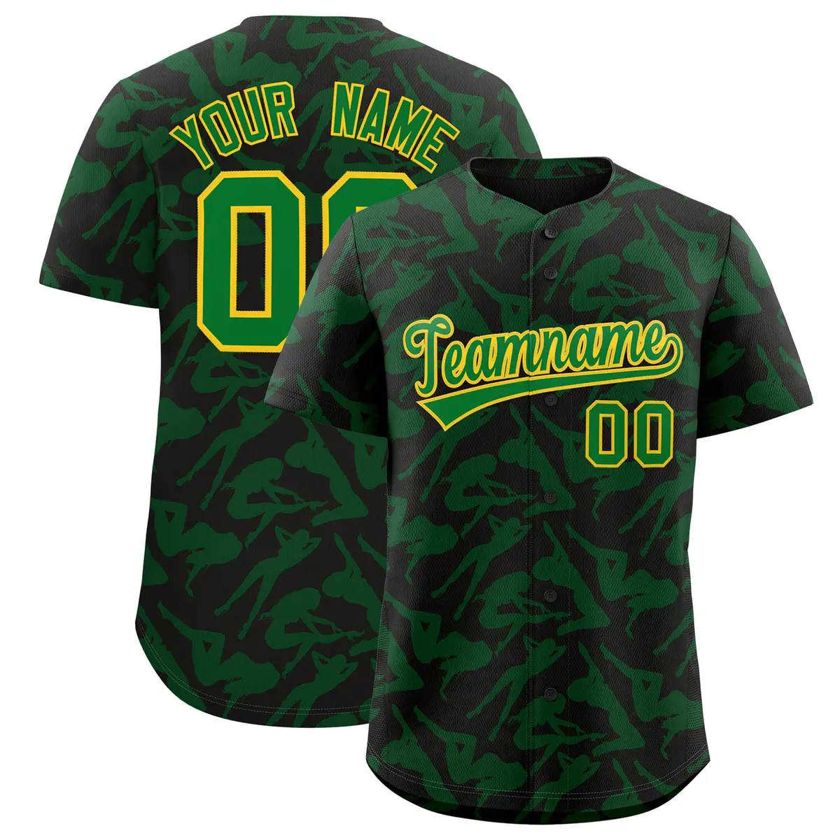 Black Kelly Green Graffiti Pattern Baseball Jersey
