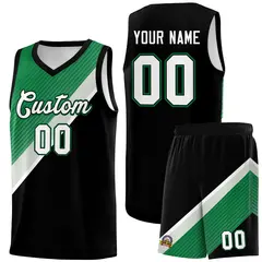 Black Kelly Green Gray Diagonal Stripes Color Block Basketball Jersey