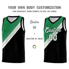 Black Kelly Green Gray Diagonal Stripes Color Block Basketball Jersey 3
