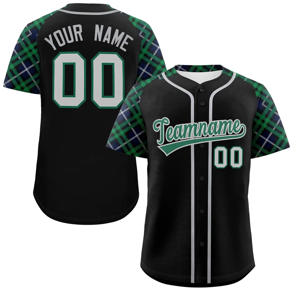 Black Kelly Green Gray Raglan Sleeves Baseball Jersey