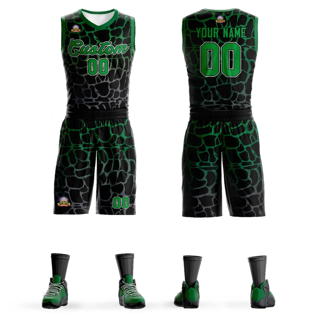 Black Kelly Green-Gray Spotted Graffiti Basketball Jersey