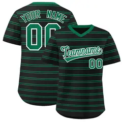 Black Kelly Green Horizontal Stripe Pullover Baseball Jersey