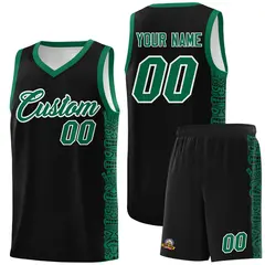 Black Kelly Green Indians Pattern Basketball Uniform Jersey 1