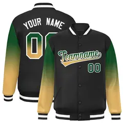 Black Kelly Green-Khaki Gradient Varsity Full-Snap Raglan Baseball Jacket