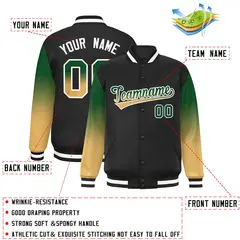 Black Kelly Green-Khaki Gradient Varsity Full-Snap Raglan Baseball Jacket 2