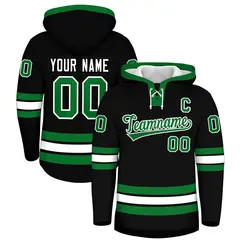 Black Kelly Green Lace-Up Neck Classic Hockey Hoodie