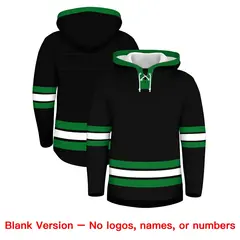Black Kelly Green Lace-Up Neck Classic Hockey Hoodie 7