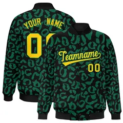 Black Kelly Green Leopard Graffiti Varsity Letterman Baseball Jacket 1