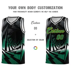 Black Kelly Green Lightning Halftone Dot Basketball Jersey 3