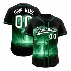 Black Kelly Green Nuclear Blast Graffiti Full Button Baseball Jersey