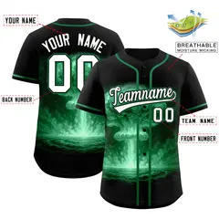 Black Kelly Green Nuclear Blast Graffiti Full Button Baseball Jersey 2