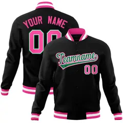 Black Kelly Green Pink Varsity Full-Snap Letterman Jacket