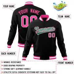 Black Kelly Green Pink Varsity Full-Snap Letterman Jacket 4