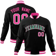 Black Kelly Green Pink Varsity Full-Snap Letterman Jacket 1