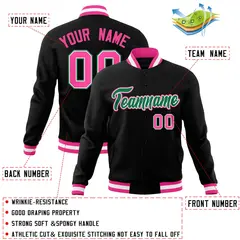 Black Kelly Green Pink Varsity Full-Snap Letterman Jacket 4